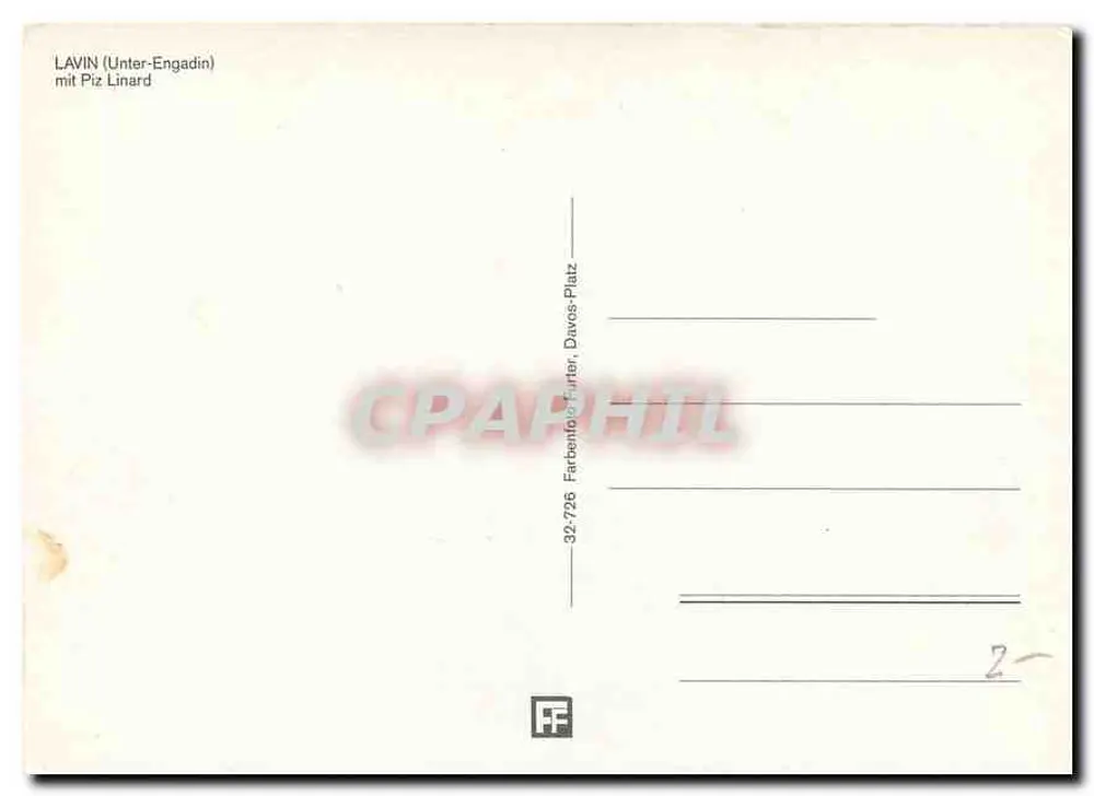 Lavin (Unter-Engadin) — com o Piz Linard — editor FF, n° 32-726 - Verso