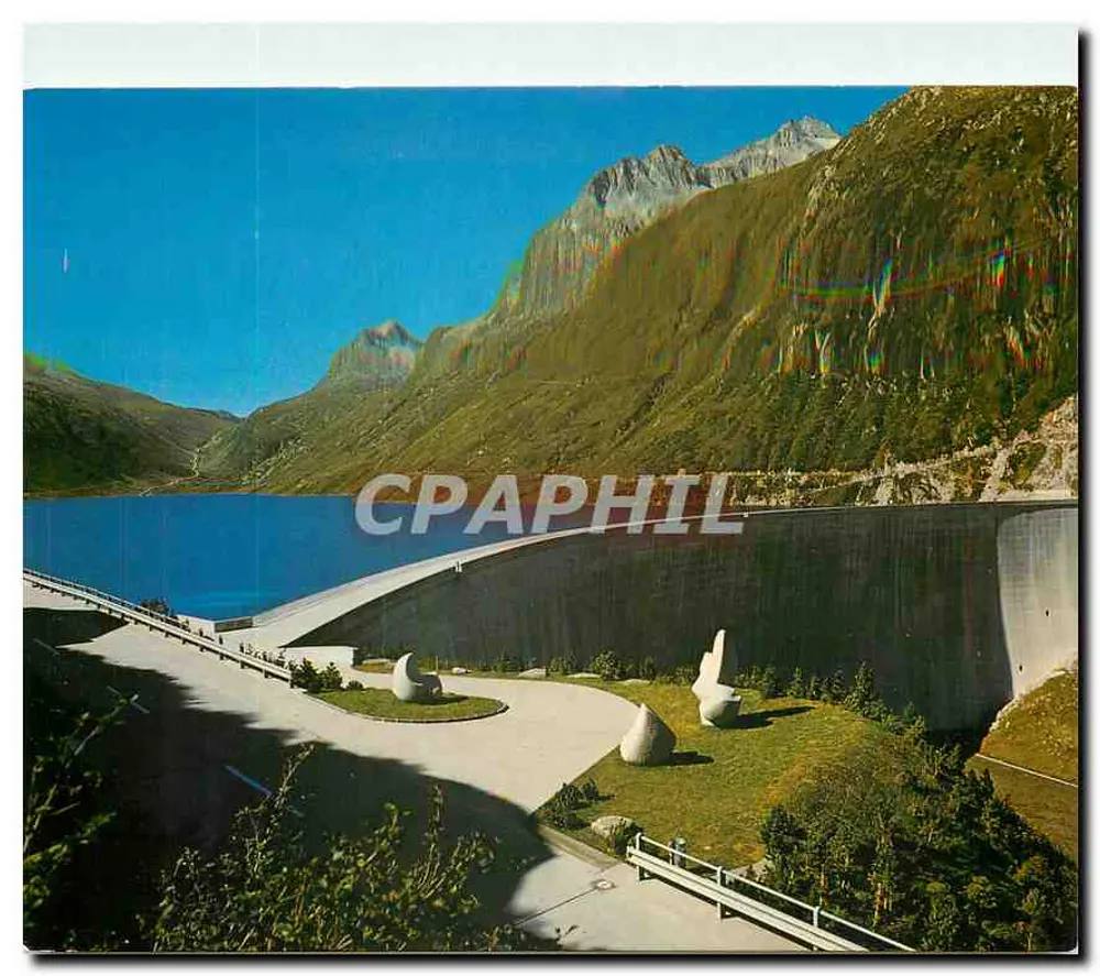 Lago de barragem S. Maria no Lukmanierpass — com o Piz Rondadura — Druck Condrau, Nr. 6825 - Frente