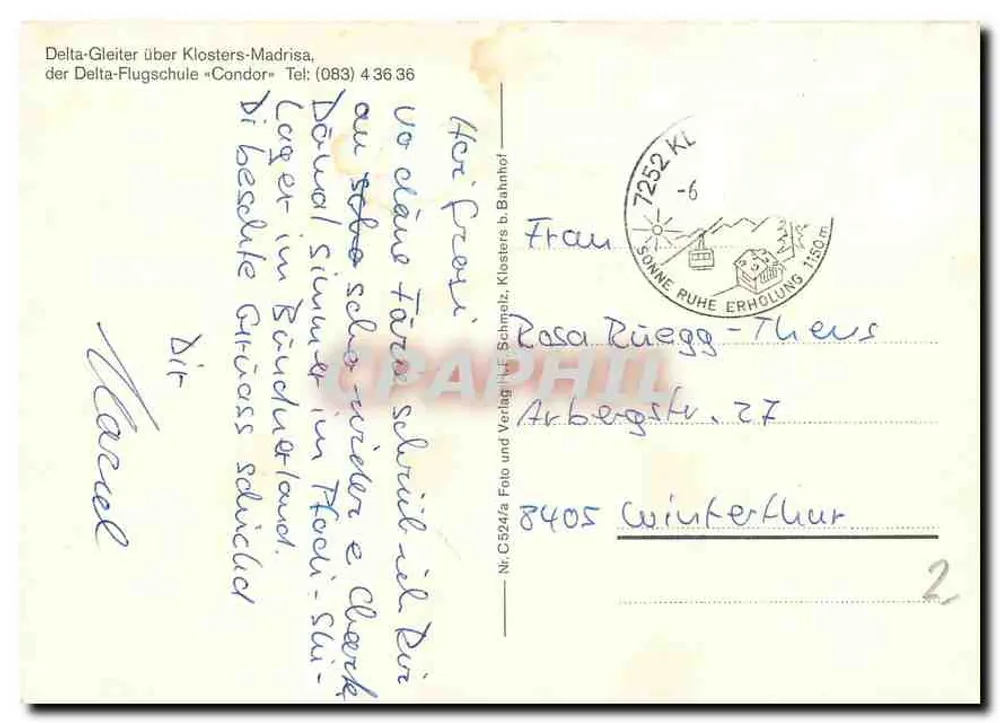 क्लोस्टर्स-मैड्रिसा — डेल्टा पैराग्लाइडर — एडिटर श्माल्ट्ज़, संख्या C5924/8 - पीछे