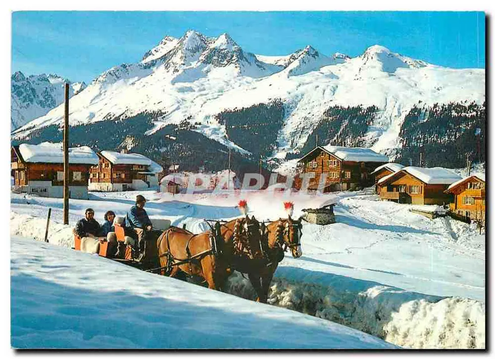 ग्राउबुंडेन में स्लीज राइड (ओबरसैक्सन-गिरानिगा के पास) — ब्रिगेल्सहॉर्न के साथ — फोटोहाउस गोगर, संख्या 7060 - आगे
