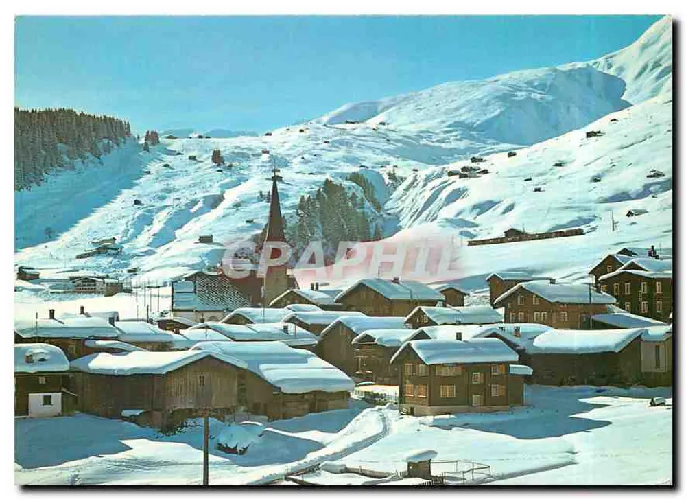 Rueras/GR — vista del villaggio innevato e del comprensorio sciistico di Milez — editore: Fotohaus Geiger, n° 5839 - Recto