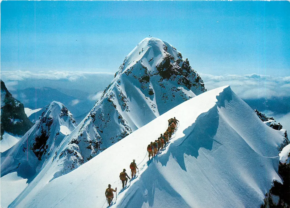 पिज़ रोसेग — शीत चोटी और मुख्य चोटी 3937 मीटर — रंगीन फोटो और प्रकाशक श्वेचलर-पॉन्ट्रेसिना एजी, संख्या 593 - आगे