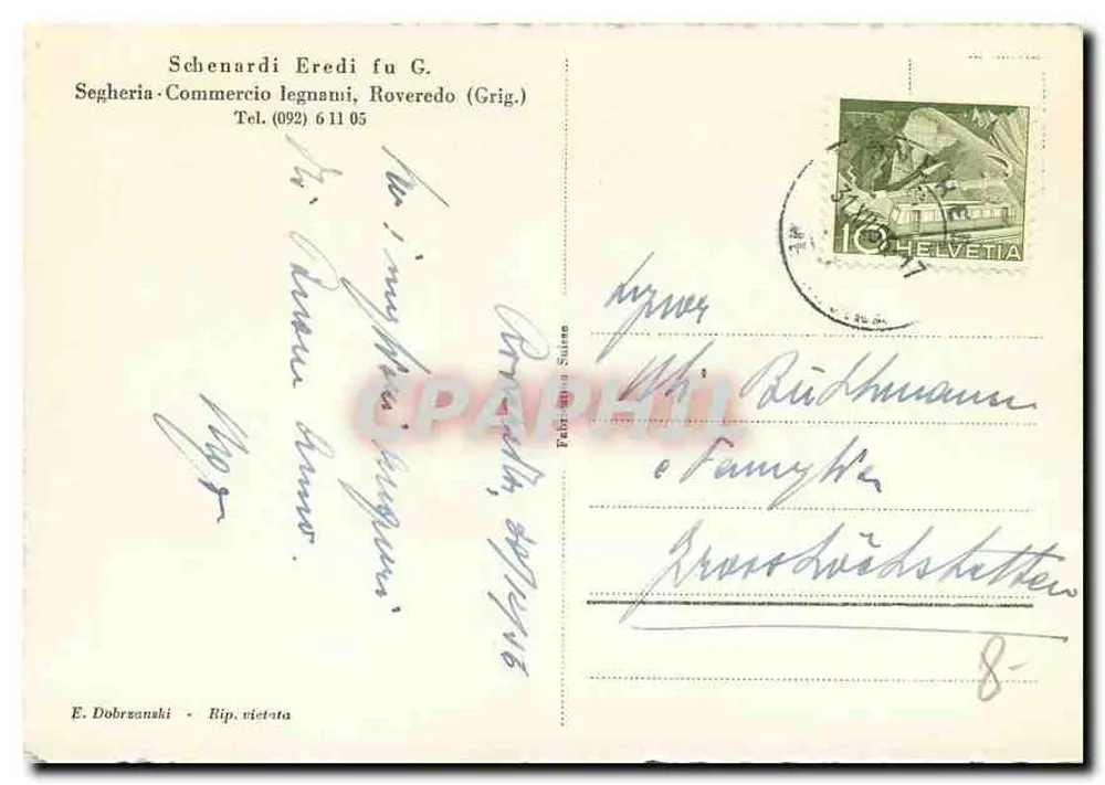 Roveredo — scènes de la scierie Schenardi Eredi fu G. — éditeur E. Dobrzanski, Rip. vietota - Verso