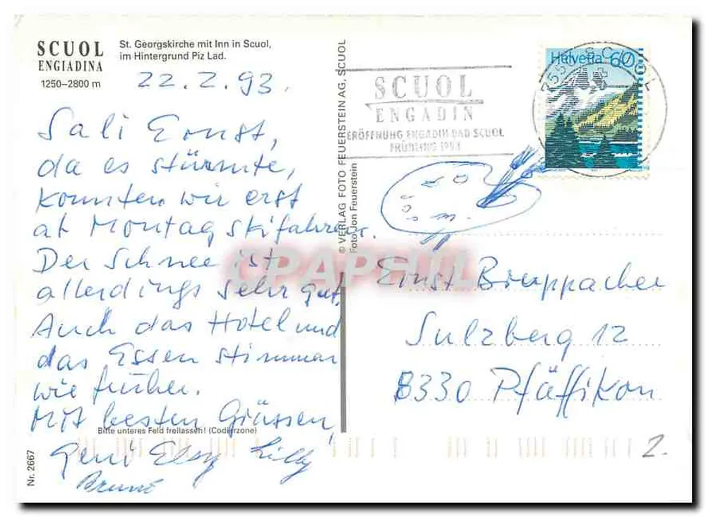 Scuol — Katedra Świętego Jerzego w Alpach, Engadyna — Verlag Foto Feuerstein AG, nr 2657 - Rewers