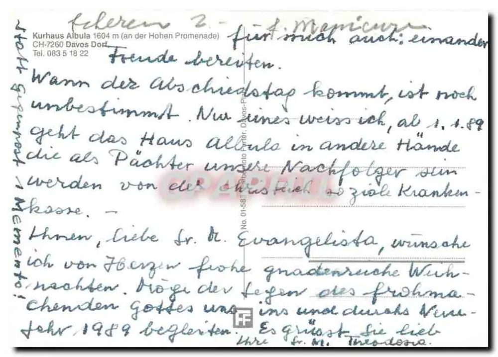 Kurhaus Albula — Davos — n° 01-88 - Verso