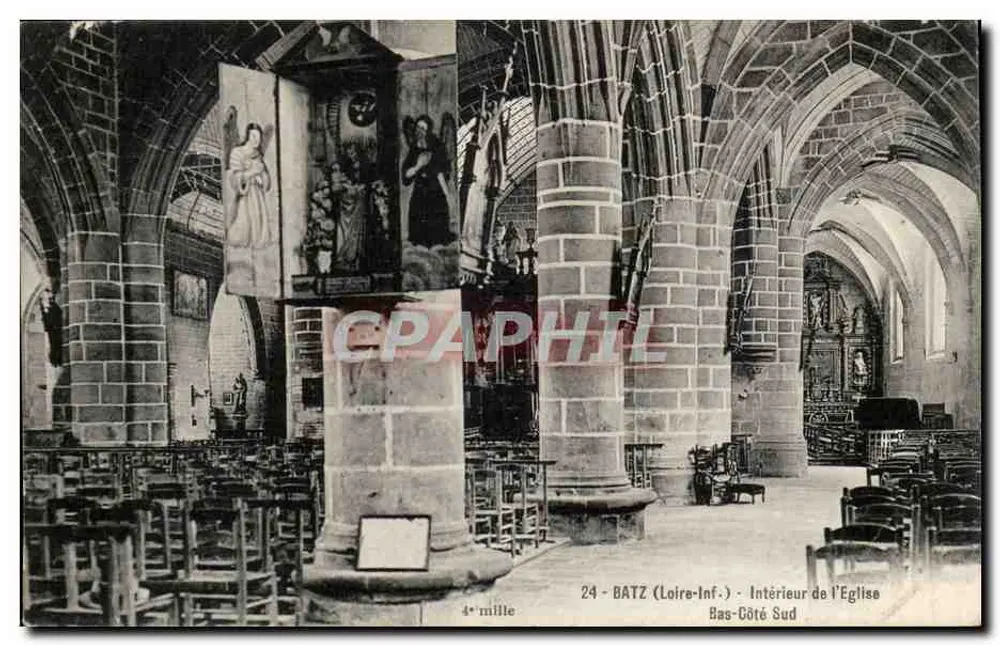 Batz (Loire-Inf.) — Interior da Igreja — Lado Sul Baixo — F. Chapeau, Imp.-Ed. Sautes - Frente