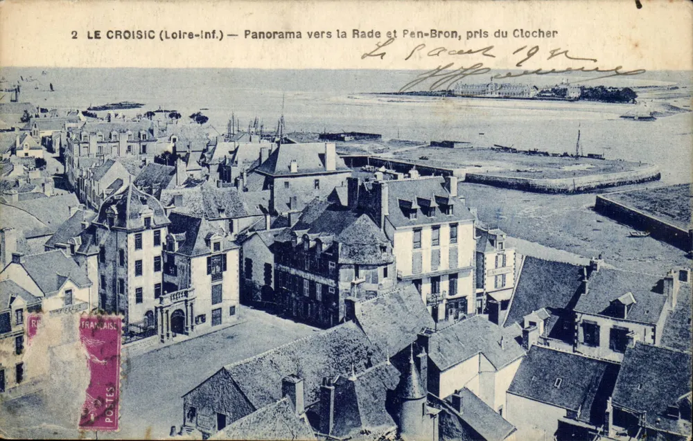 Le Croisic (Loire-Inf.) — Panorama zur Hafeneinfahrt und Pen-Bron, aufgenommen vom Turm - Vorderseite