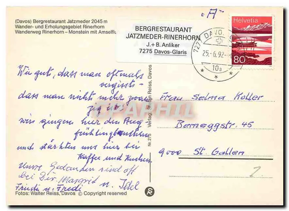 Restaurante de montanha Jatzmeder – Rinerhorn – Davos – Glaris – 7275 - Verso