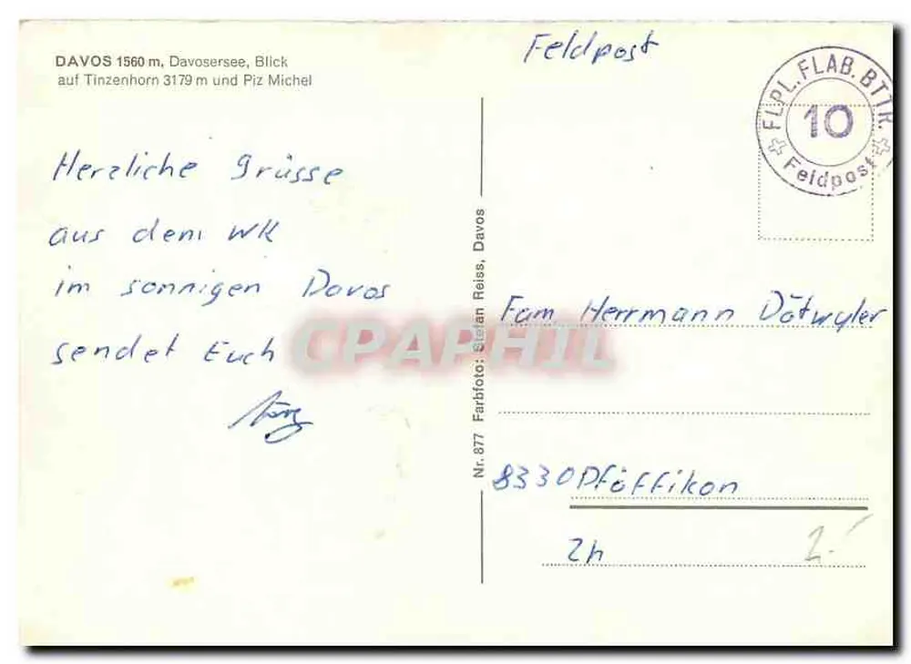 Davos — Uitzicht op het meer en de bergen — Farbfoto Stefan Reiss, n°877 - Achterkant