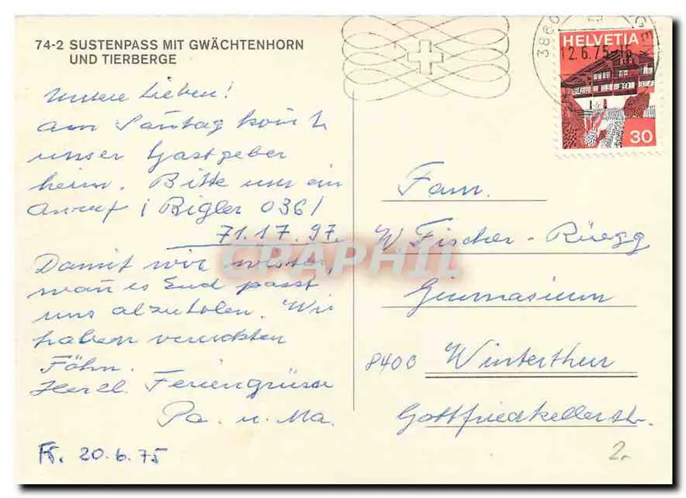 Sustenpass con il Gwächtenhorn e le Tierberge — editore Helvetia, n° serie 74-2 - Verso