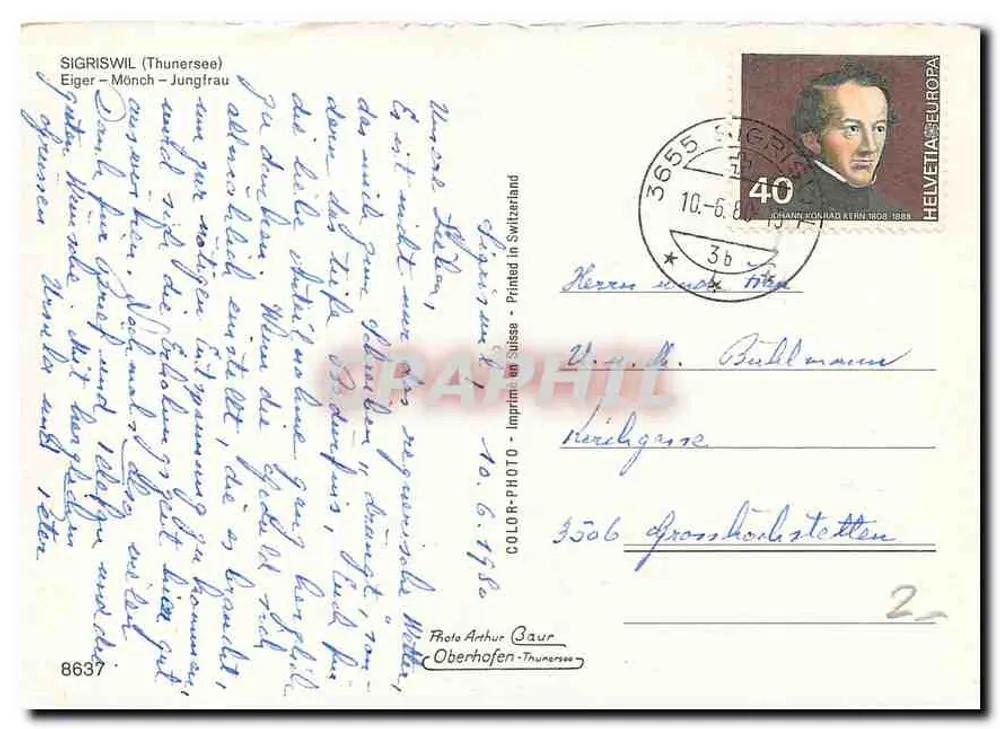 Sigriswil (Thunersee) — Eiger-Mönch-Jungfrau — Foto Arthur Gaur, Oberhofen-Thunersee - Verso