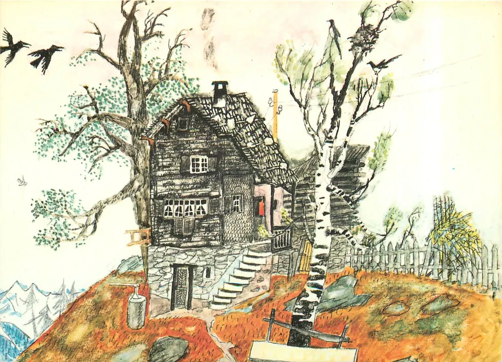 Dom w górze — widok doliny — Druck Condrua, Zürich - Awers