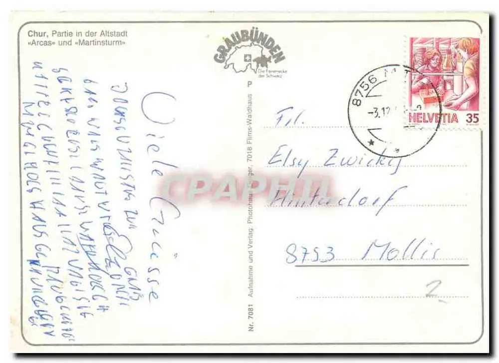 Chur, partie de l'Altstadt — « Arcas » et « Martinsturm » — Graubünden, Suisse - Verso
