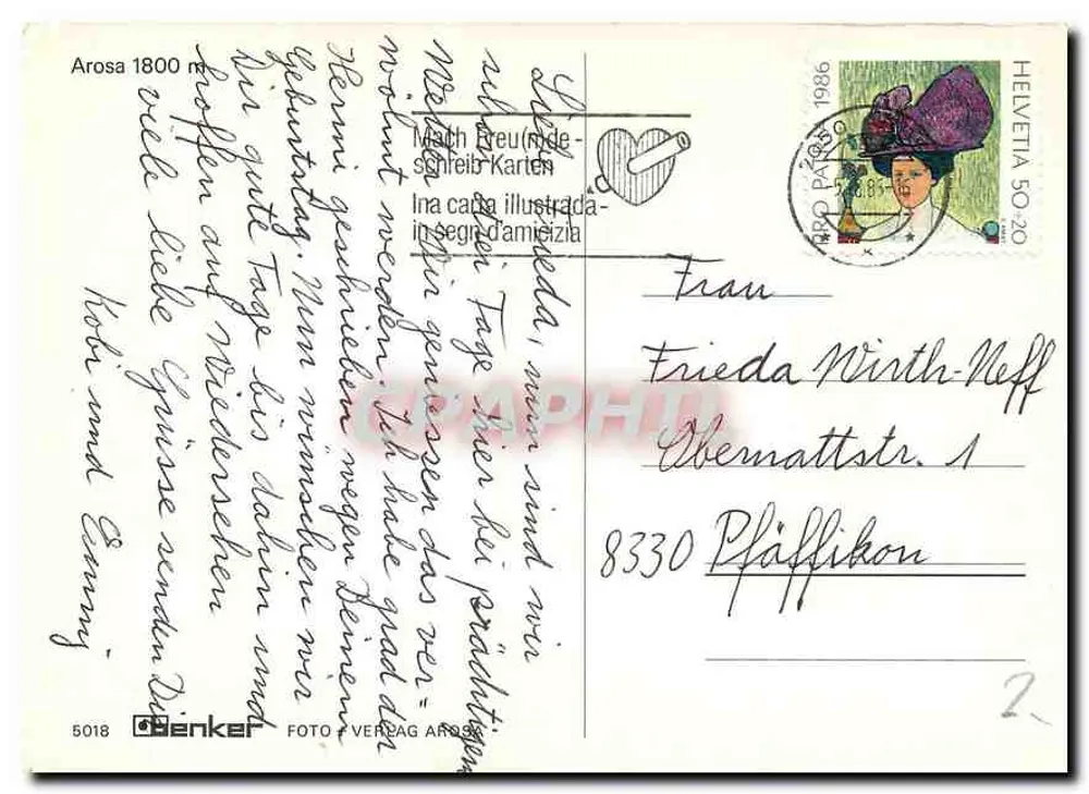 Arosa — vista lacustre e montanhosa — Benker Foto-Verlag Arosa n°5018 - Verso