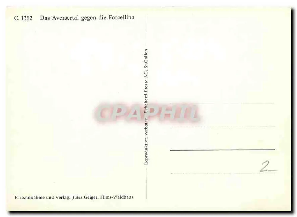 Aversertal przeciwko Forcellinie — Wydawca: Jules Geiger, Flims-Waldhaus - Rewers
