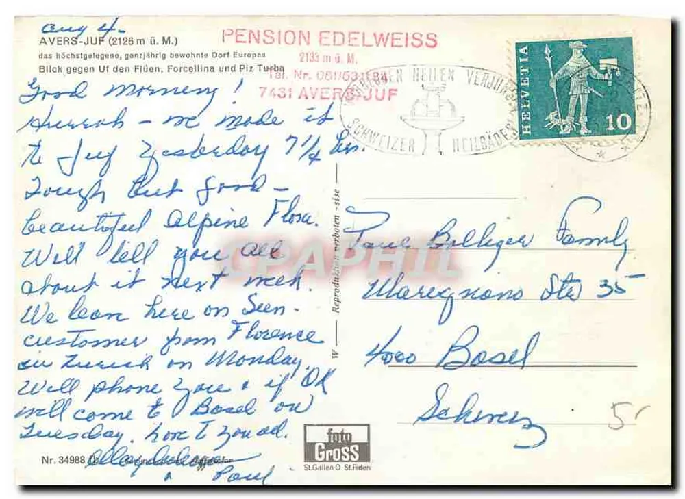 Avers-Juf — Panoramablick — Pension Edelweiss - Rückseite