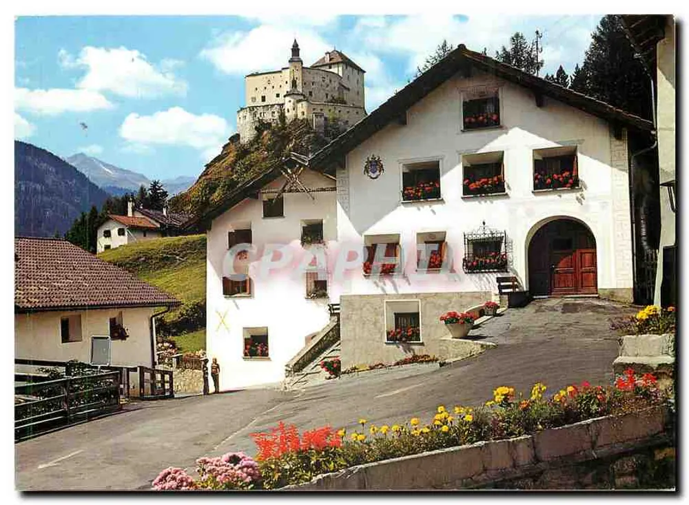 Bad Tarasp-Vulpera — castelo em colina — Verlag Foto Feuerstein AG, n°2133 - Frente