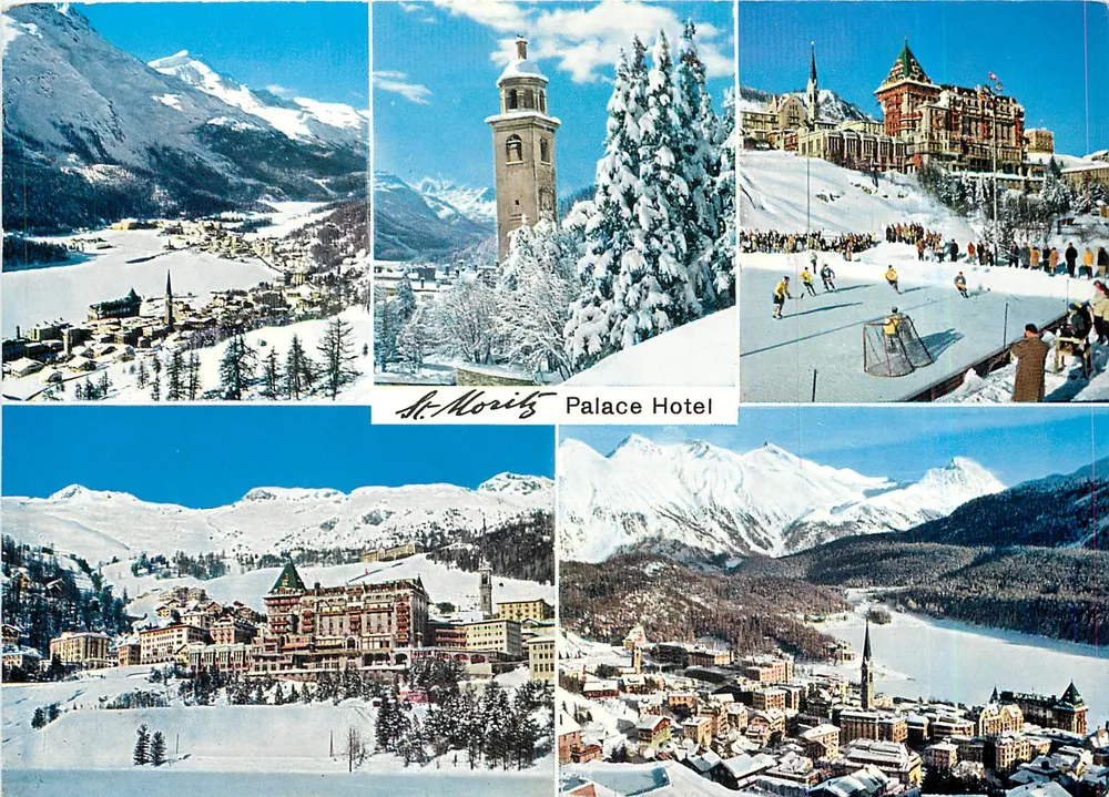 St. Moritz — vista panorâmica invernal com o Palace Hotel — editor Verlag PHOTO MAX, WAGNER-STRASSEN - Frente