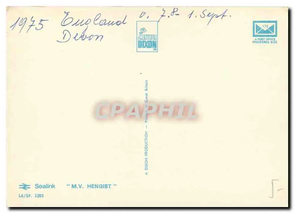 M.V. Hengist — Sealink — A.Dixon - Verso