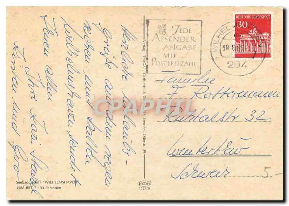 O navio de banho "Wilhelmshaven" — Wilhelmshaven — editor Verlag T.R.A.C.A. - Verso