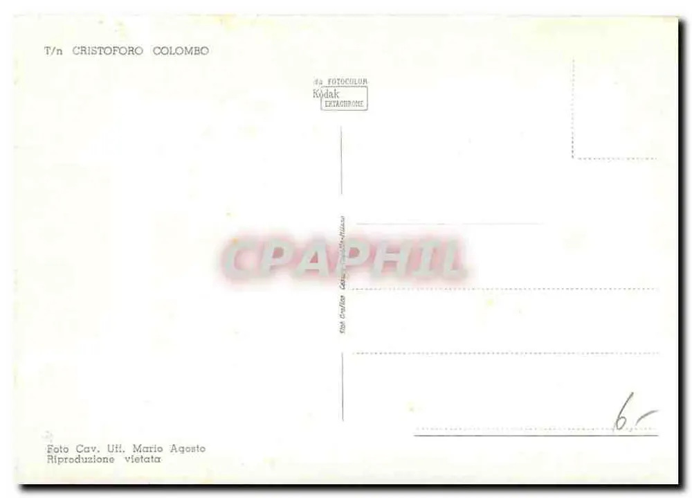 Cristoforo Colombo — navio italiano — editor Cav. U.I. Mario Agosto, n° 6 - Verso