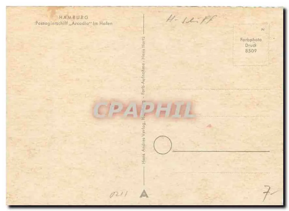 Passageiro do navio „Arcadia“ — Hamburgo — Hans Hartz - Verso