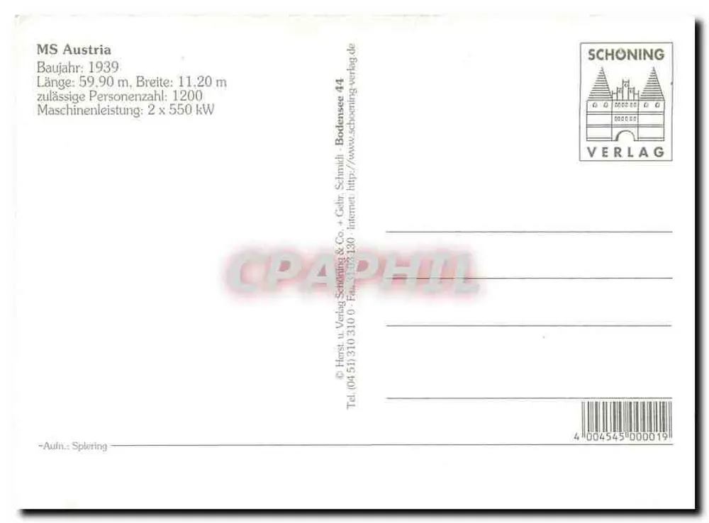 MS "Austria" — navio de cruzeiro — Schöning Verlag, n° 41 - Verso
