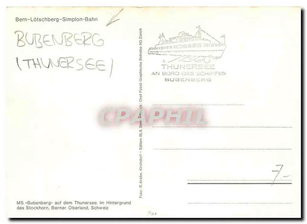 Bubenberg — barco no lago de Thoune — Bern-Lötschberg-Simplon-Bahn AG - Verso