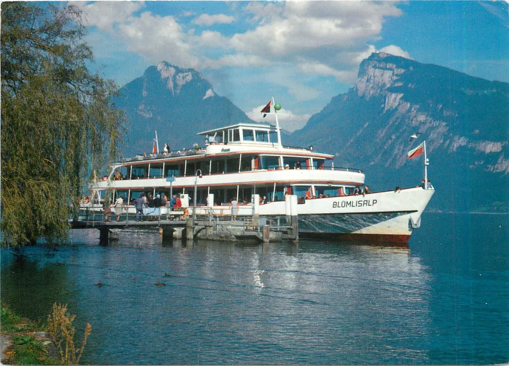 Embarcação Blömlisalp — Lago de Thoune, Suíça — BLS Bern-Druck-Drift Faulli Graphische Bänne AG - Frente