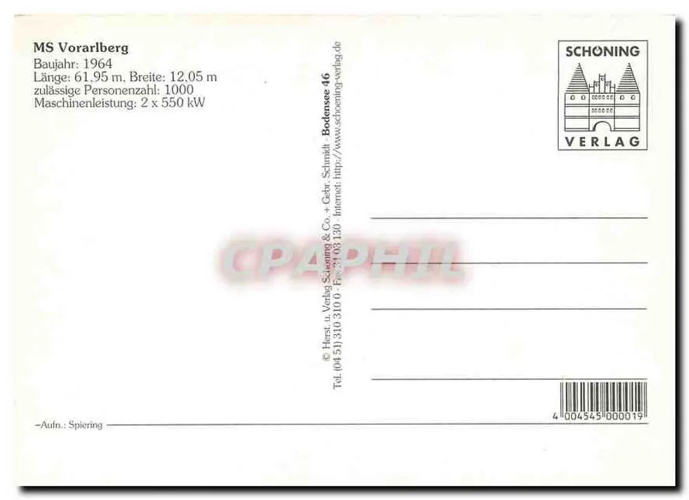 MS "Vorarlberg" — navio de cruzeiro — Schöning Verlag n°46 - Verso