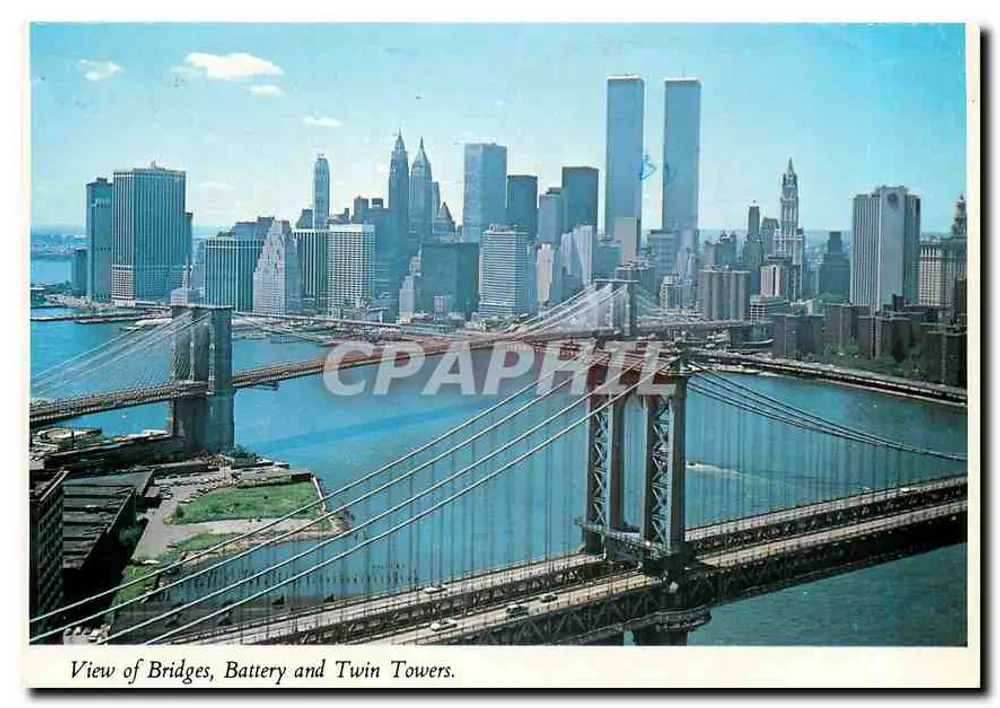 New York City — Ansicht der Brücken, Battery und Twin Towers — NESTERS MAP & GUIDE - Vorderseite