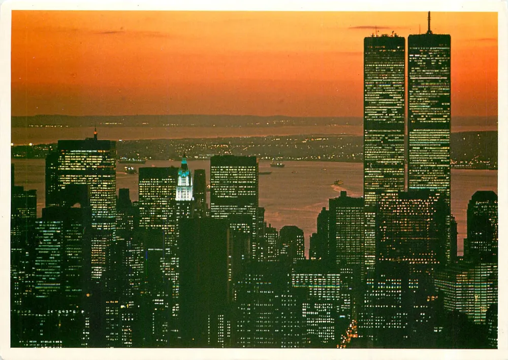 New York City — sunset over the Twin Towers — Alfred Mainzer Inc. - Front