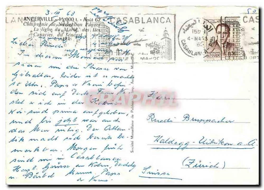 O navio Ancerville — Companhia de Navegação de Navios — Casablanca - Verso