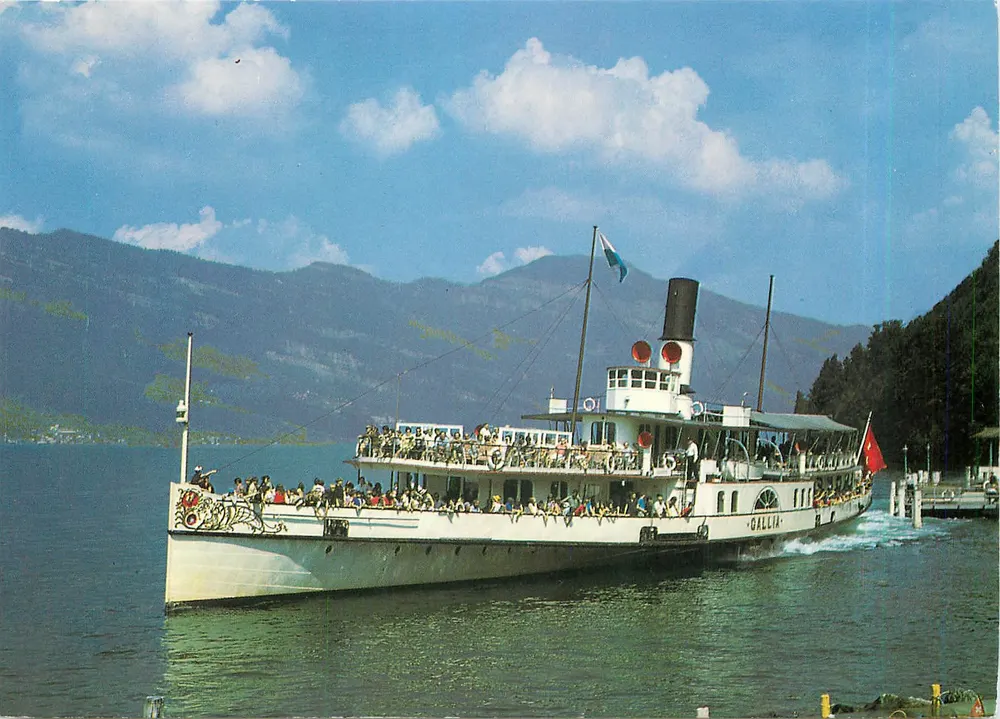 Lago Vierwaldstättersee — O vapor « Gallia » — Globetrotter GmbH, Karten und Dias, 6000 Luzern - Frente