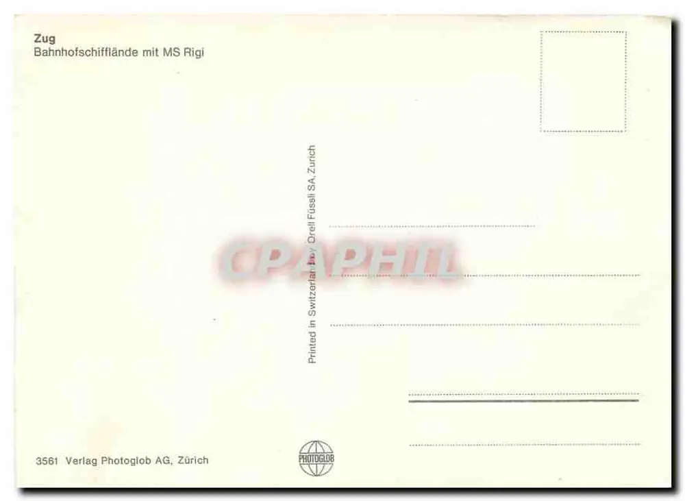 Zug — Estação de embarque de navio com MS Rigi — Editor: Verlag Photoglob AG, Zürich, n° 3561 - Verso