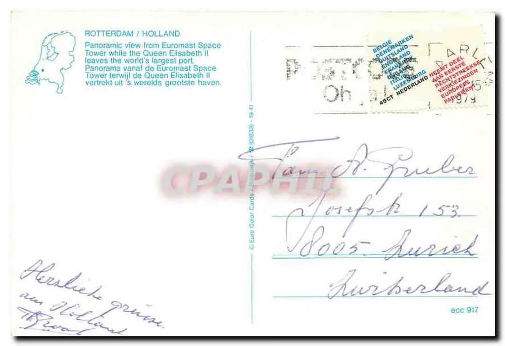 Rotterdam / Niederlande — Panoramablick von der Euromast-Turm — Verlag Euro Color Cards, n° ecc 917 - Rückseite