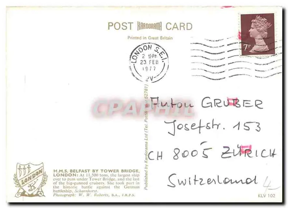 H.M.S. Belfast diante do Tower Bridge, Londres — Kardorama Ltd. n°102 - Verso