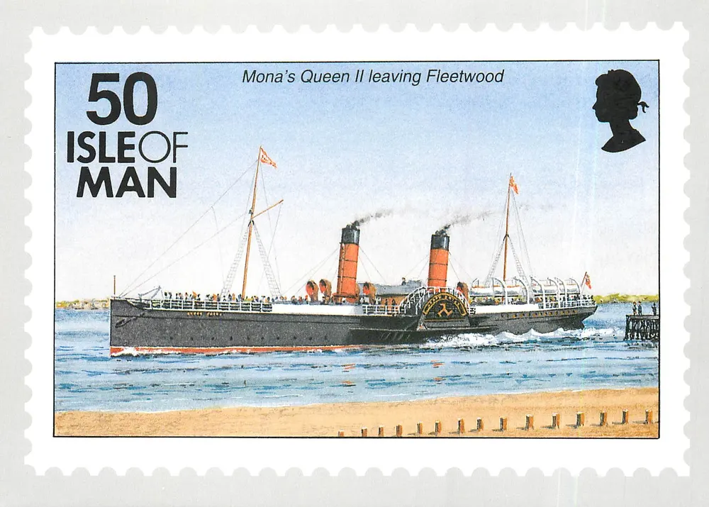 Mona's Queen II verlässt Fleetwood — 50 Pence, Isle of Man — Verleger Bridson & Horrox - Vorderseite