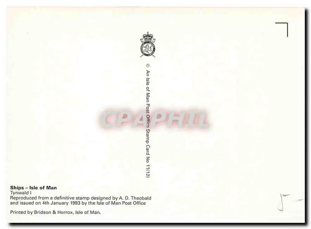 Navire à vapeur — Tynwald I — éditeur Isle of Man Post Office, n° 11(12) - Verso