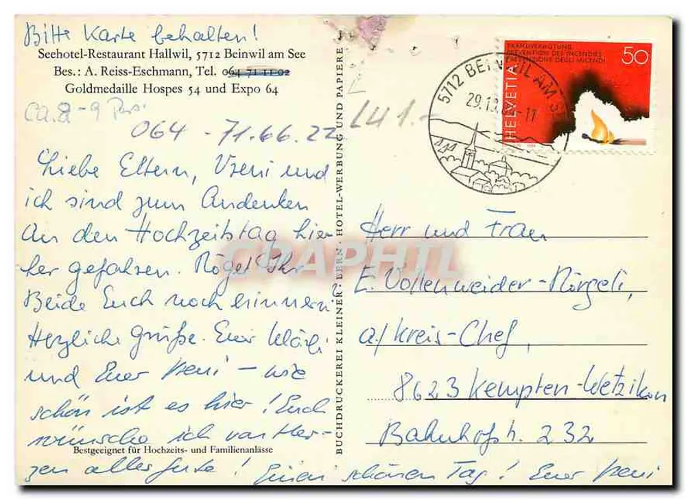 Hôtel-Restaurant Hallwil am See — Seehotel-Restaurant Hallwil — editor Buchdruckerei Kleinert - Verso