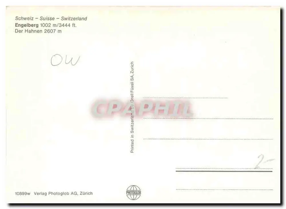 Engelberg — Le Hahnen — Verlag Photoglob AG, Zürich - Verso