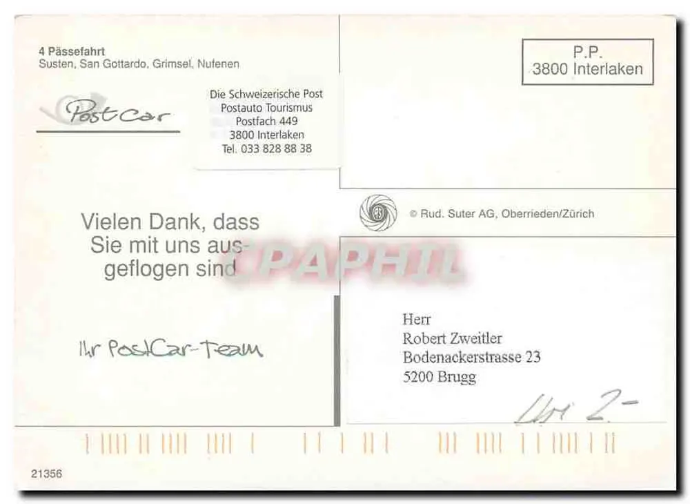 4 Passes — Susten, San Gottardo, Grimsel, Nufenen — PostCar — Swiss Post - Back