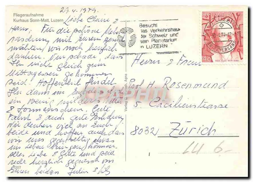 Kurhaus Sonn-Matt — Luzern — Verlag C. Wirth, Agra - Verso