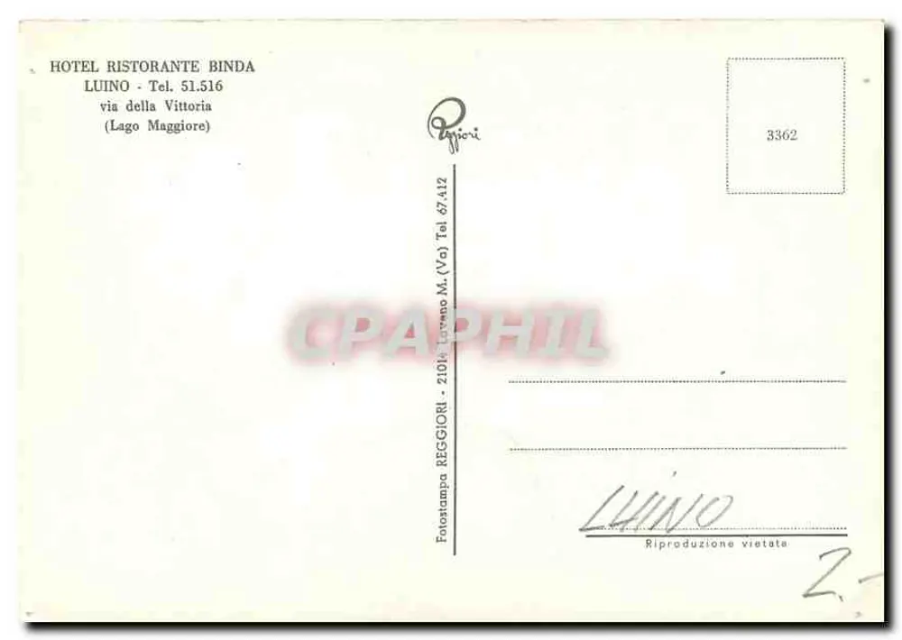 Hotel Ristorante Binda — Luino, Lago Maggiore — éditeur Fotostampa Reggiori - Verso
