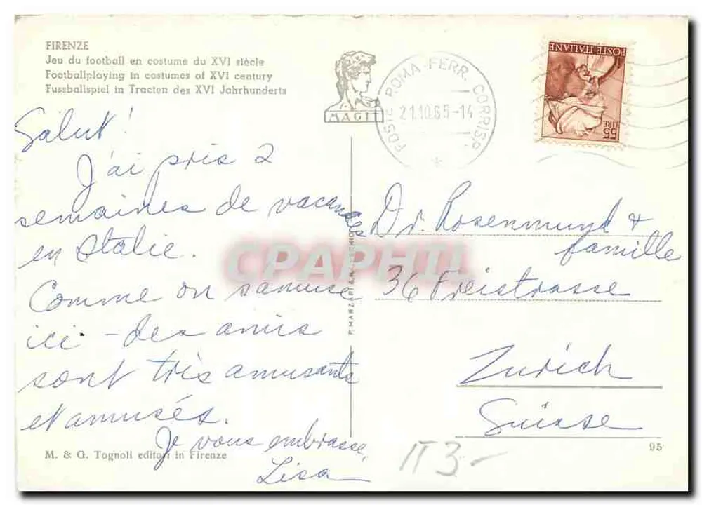 Mittelalterliches Calcio-Spiel in Kleidung des 16. Jahrhunderts — Florenz — M. & G. Tognoli, Firenze - Rückseite