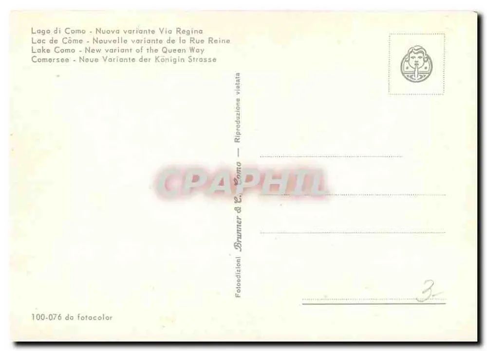 Lago di Como — Nouvelle variante Via Regina — Brummer & C. Como n°100-076 - Verso