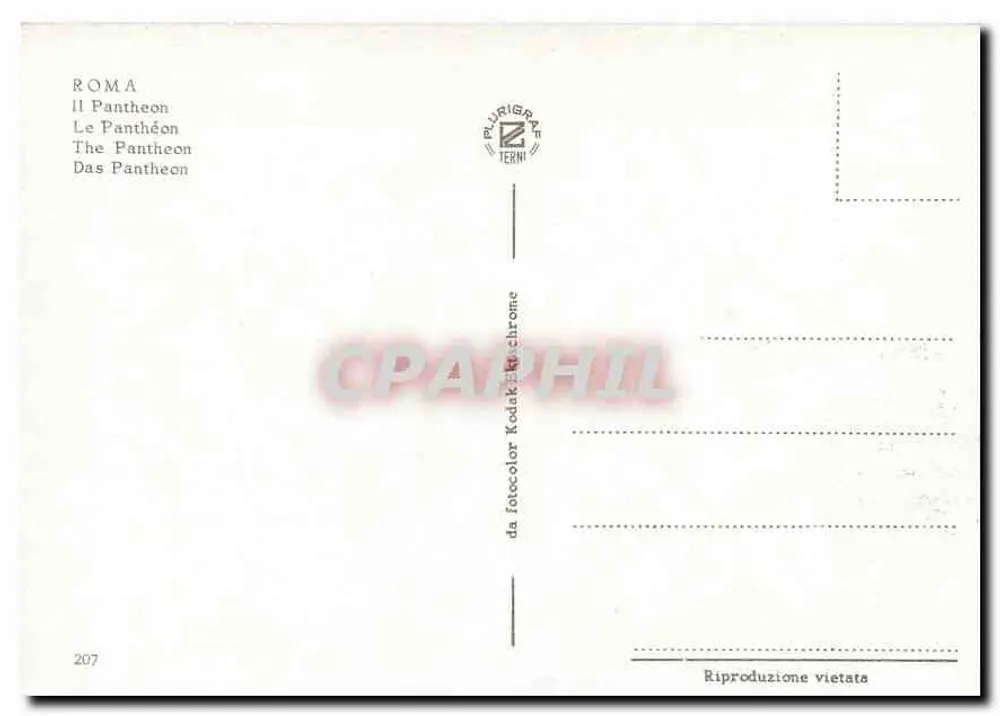 Roma - A vista do Panthéon — editor Puligrafi Terni, n° 207 - Verso
