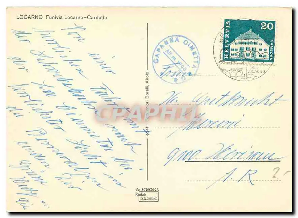 Locarno — vista desde a funicular Locarno-Cardada — editor Borelli, n° 441 - Verso