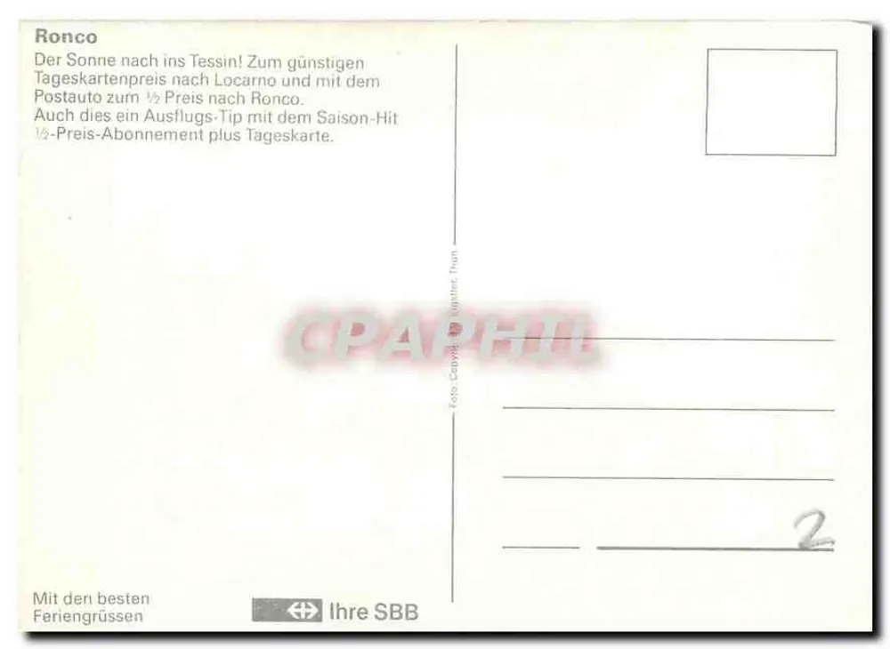 Ansicht von Ronco — See und Berge — Verlag SBB - Rückseite