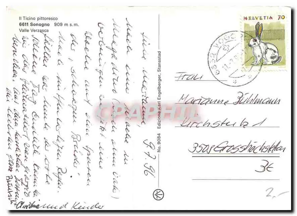 Sonogno — Vallée de Verzasca — Édition Karl Engelberger, n° 9084 - Verso